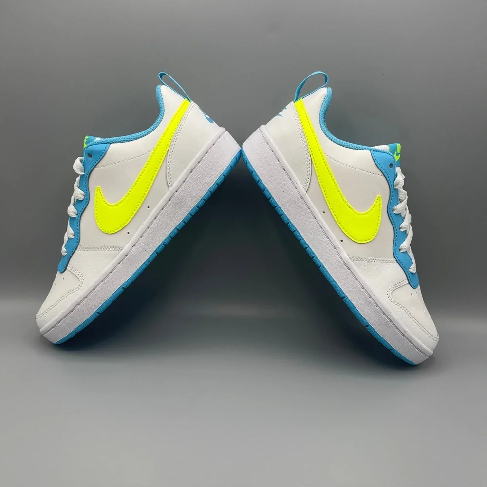 Nike Court Borough Low 2 Big Girl/SUMMIT WHITE/VOLT-BALTIC BLUE - Picture 10 of 17